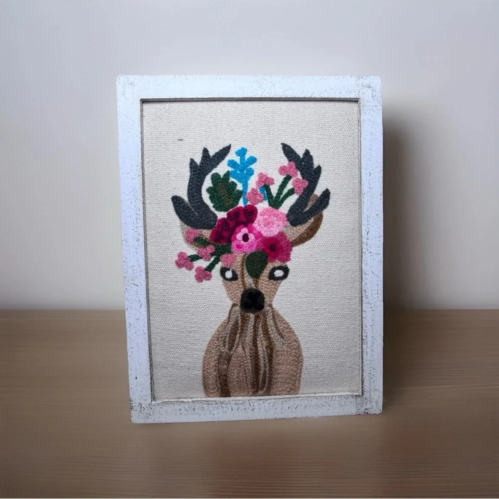 Floral Deer Embroidery Wall Art
